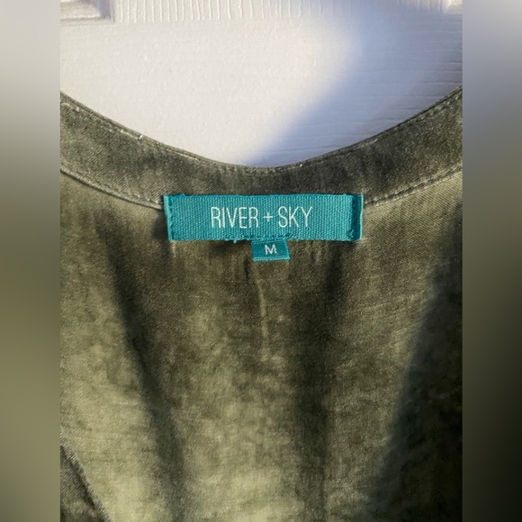 River + Sky Wide Leg Hand Dyed Drawstring Waist Romper Jumpsuit. Sage Green.Sz M - Picture 9 of 13